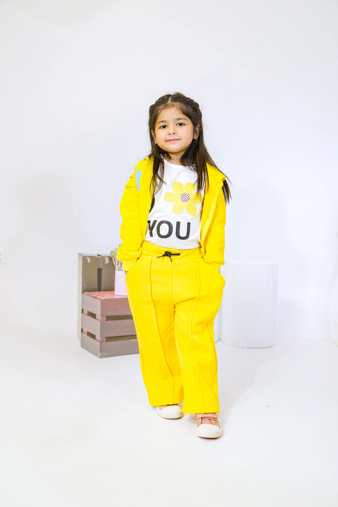 Printed Flowers 3-Piece Tracksuit - Yellow