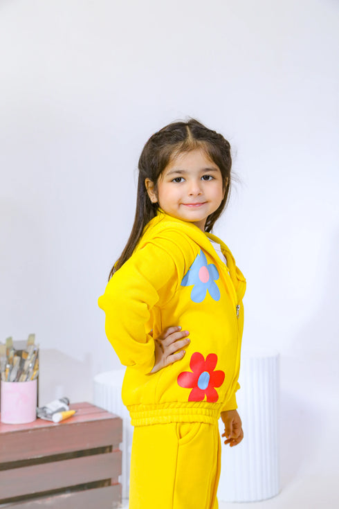 Printed Flowers 3-Piece Tracksuit - Yellow
