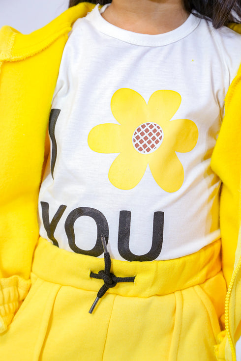 Printed Flowers 3-Piece Tracksuit - Yellow