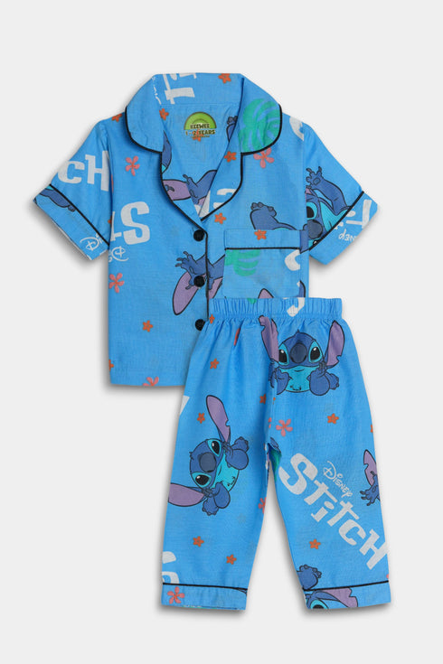 Printed Stitch Tropical Nightsuit - Blue