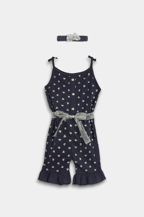Printed Hearts Jumpsuit - Blue