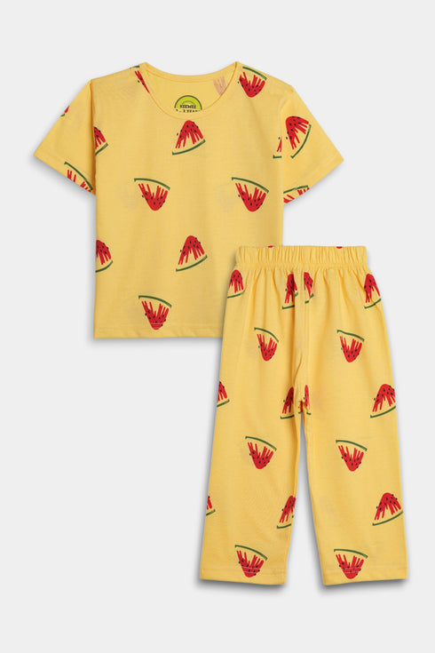 Printed Watermelon Nightsuit - Yellow