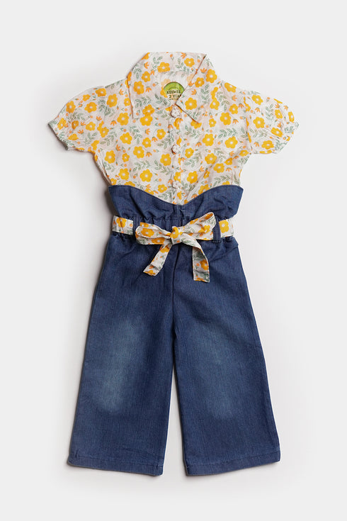 Printed Floral Jumpsuit - Yellow