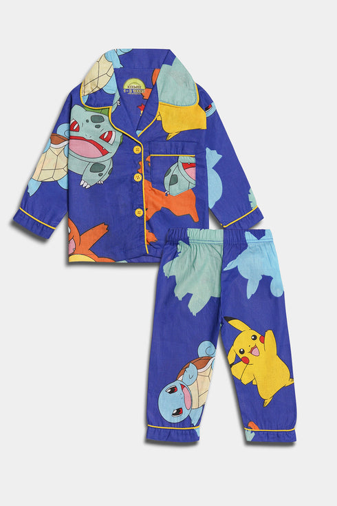 Printed Pokemons Nightsuit - Blue