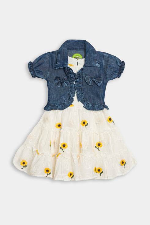 Embroidered Flower Frock - White