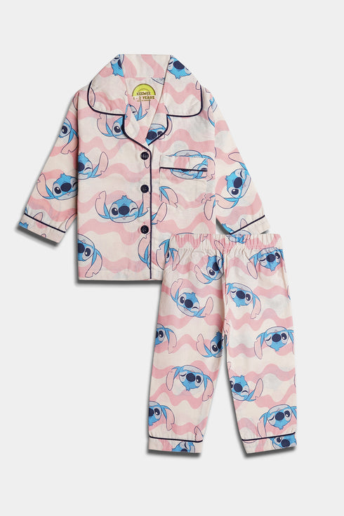 Printed Stitch Nightsuit - Pink
