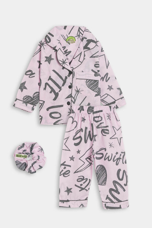 Printed Swiftie Nightsuit - Lilac
