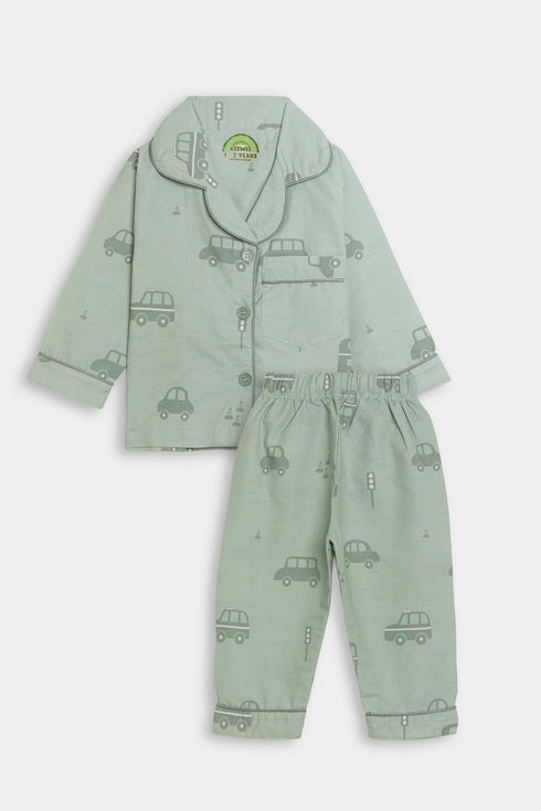 Printed Bus Nightsuit - Green