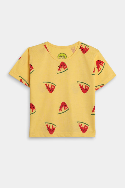 Printed Watermelon Nightsuit - Yellow