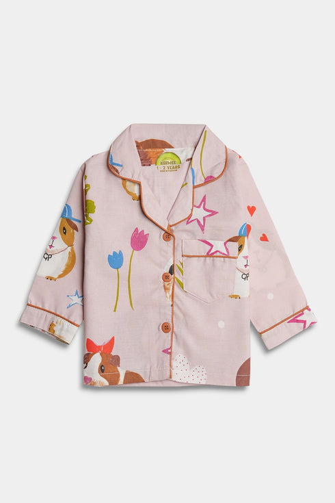 Printed Hamster Nightsuit - Pink