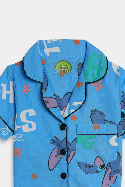 Printed Stitch Tropical Nightsuit - Blue