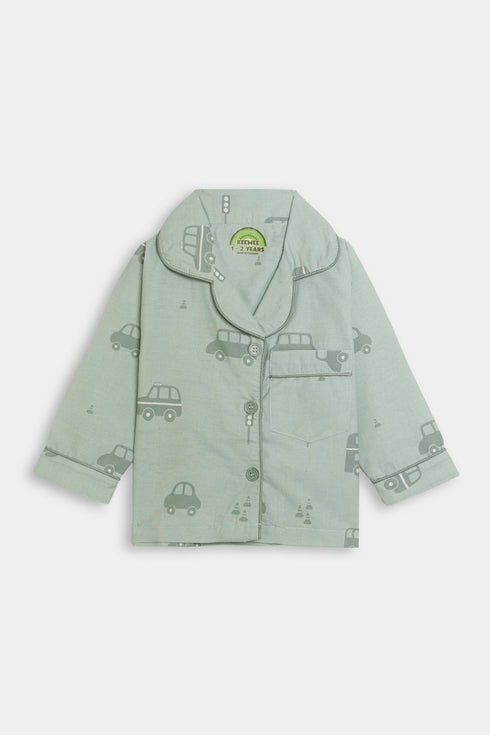 Printed Bus Nightsuit - Green