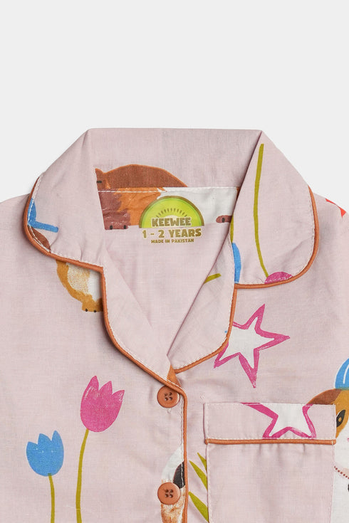 Printed Hamster Nightsuit - Pink