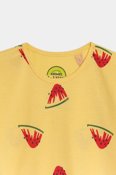 Printed Watermelon Nightsuit - Yellow