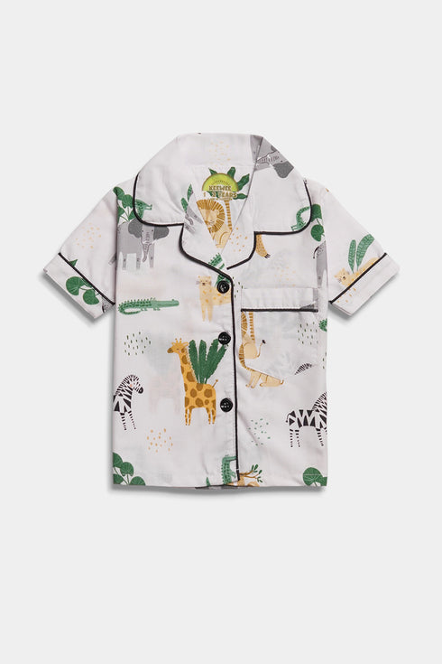 Printed Animals Nightsuit - White ( Without Scrunchie )