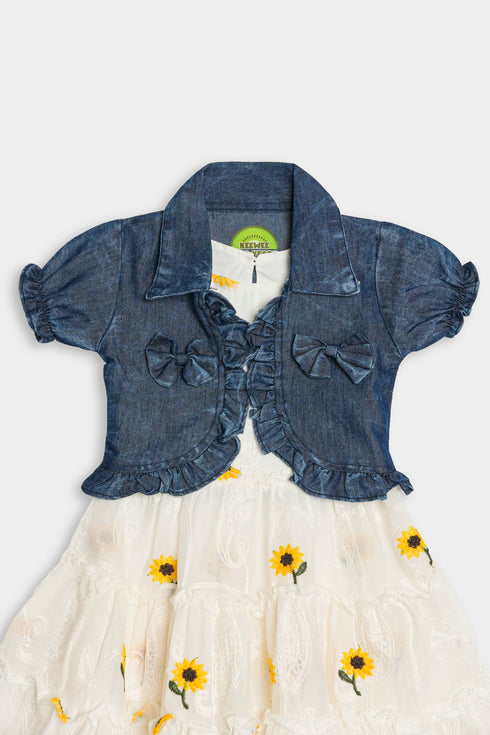 Embroidered Flower Frock - White