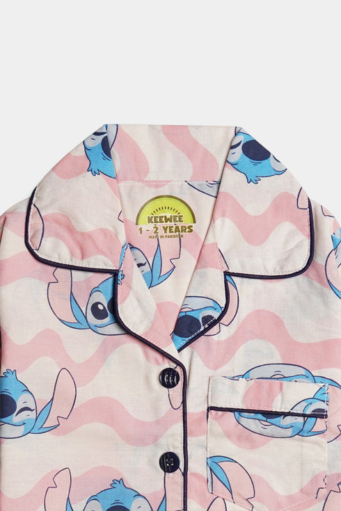 Printed Stitch Nightsuit - Pink