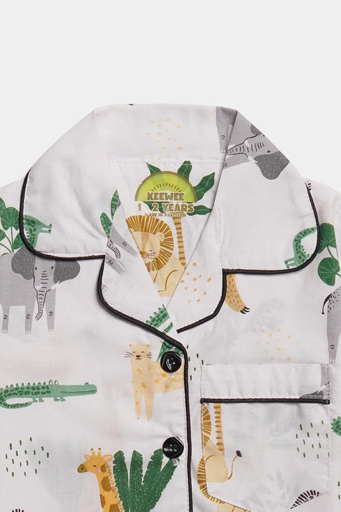 Printed Animals Nightsuit - White ( Without Scrunchie )