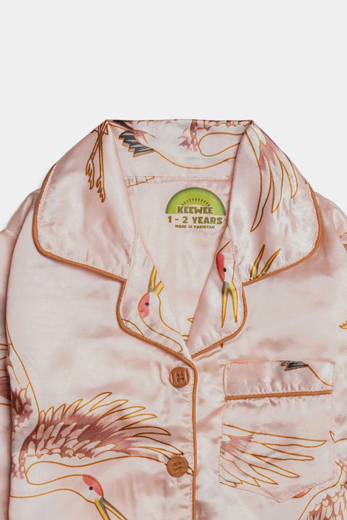 Printed Swan Nightsuit - Peach