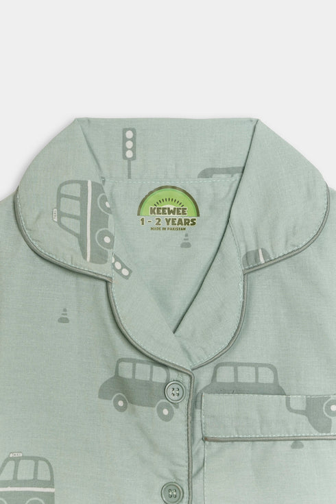 Printed Bus Nightsuit - Green