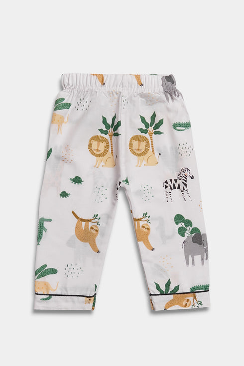 Printed Animals Nightsuit - White ( Without Scrunchie )