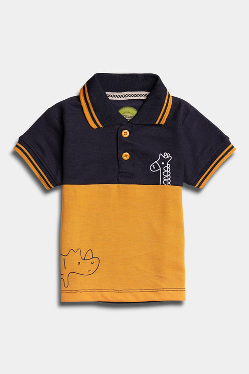 Embroidered Dino Polo Set - Blue