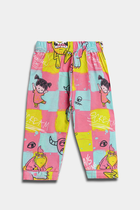 Printed Monster Nightsuit - Pink