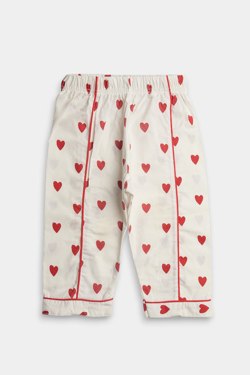 Printed Heart Nightsuit - White