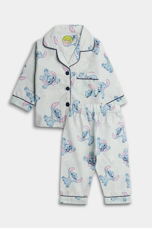 Printed Stitch Nightsuit - Light Blue