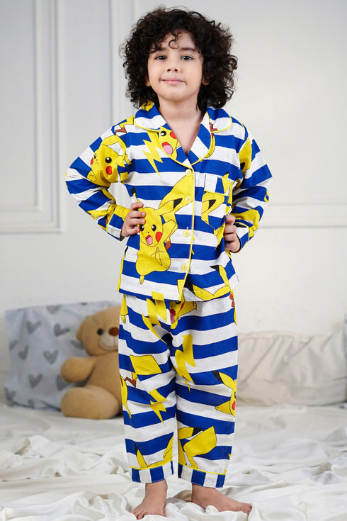 Printed Pikachu Nightsuit - White
