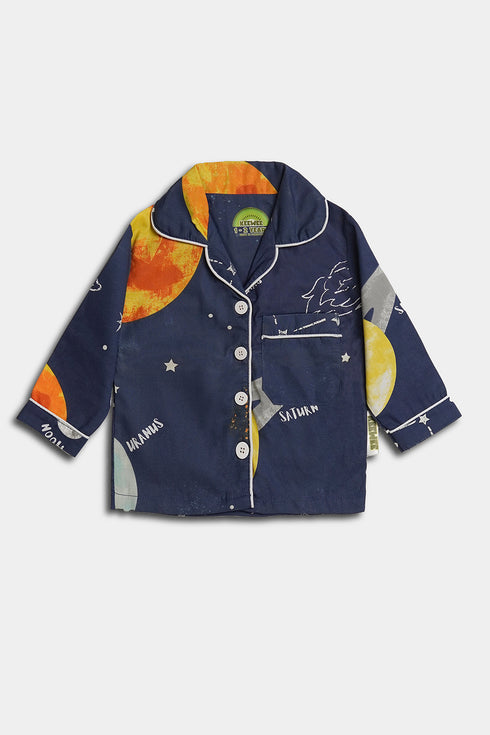 Printed Planets Nightsuit - Blue