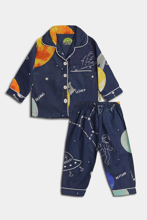 Printed Planets Nightsuit - Blue