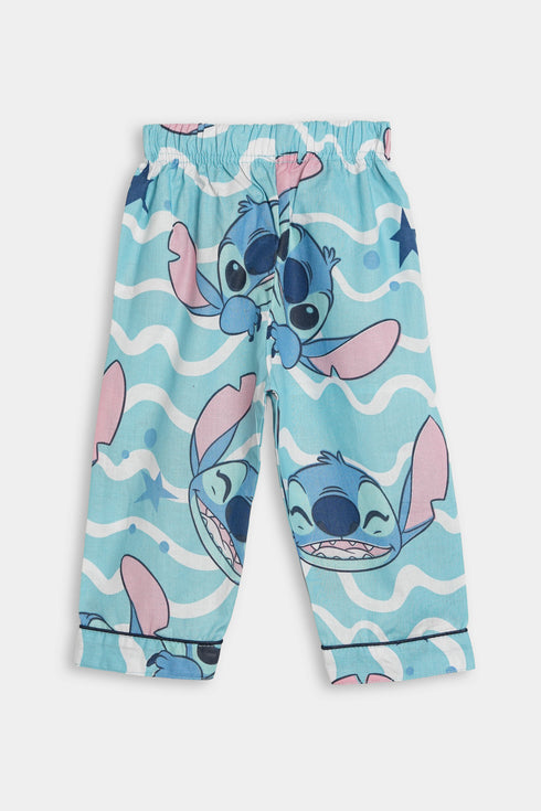 Printed Wavy Stitch Nightsuit - Blue