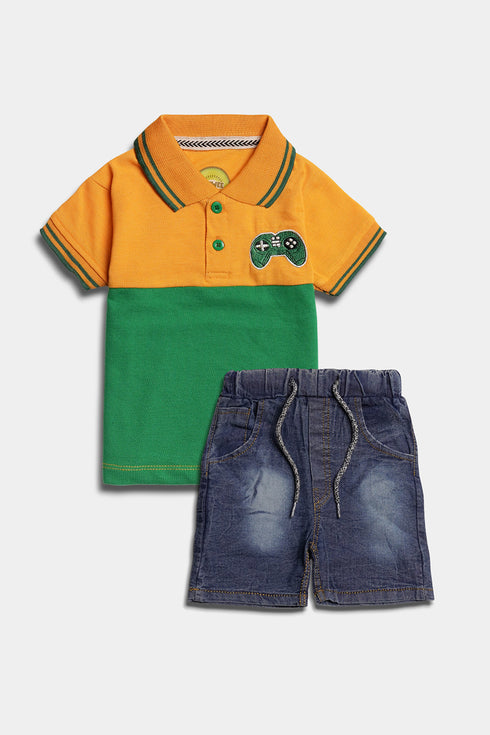 Embroidered Game Polo Set - Yellow