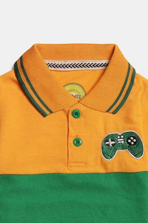 Embroidered Game Polo Set - Yellow