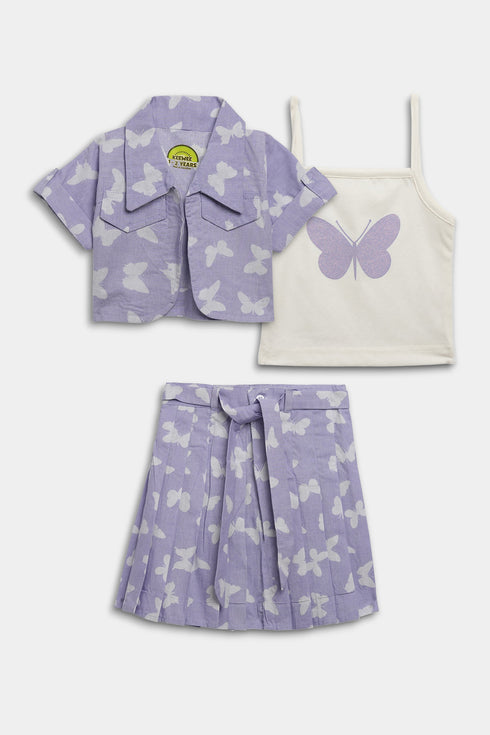 Printed Butterfly Frock set - Purple