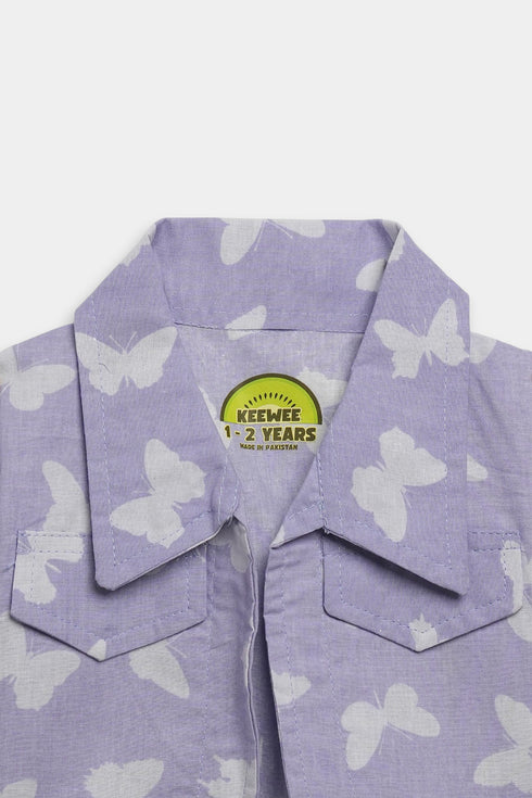 Printed Butterfly Frock set - Purple