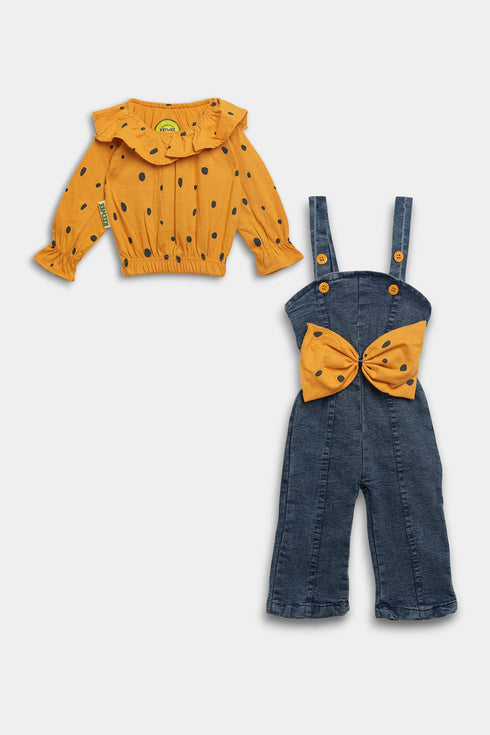 Printed Bow Romper - Yellow