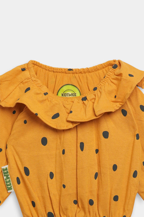 Printed Bow Romper - Yellow