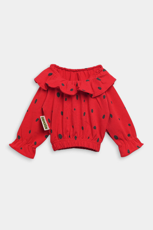 Printed Bow Romper - Red