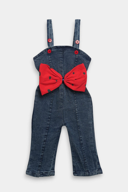Printed Bow Romper - Red