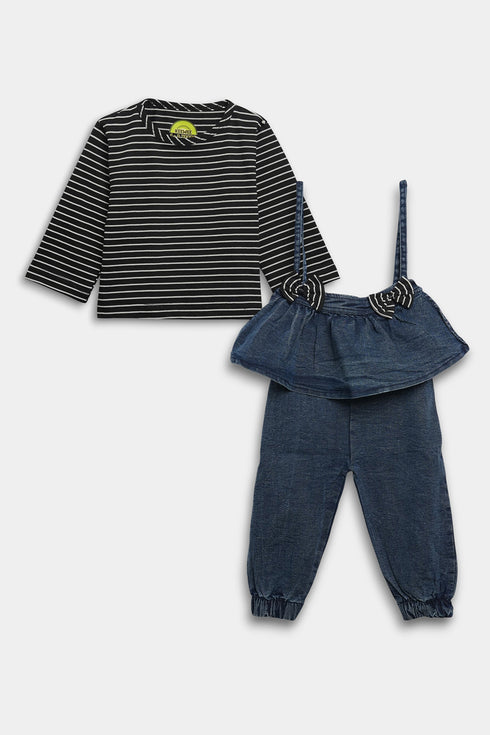 Printed Stripes Romper - Black