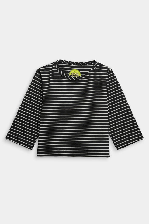 Printed Stripes Romper - Black