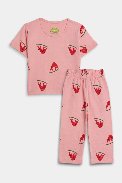 Printed Watermelon Nightsuit - Pink