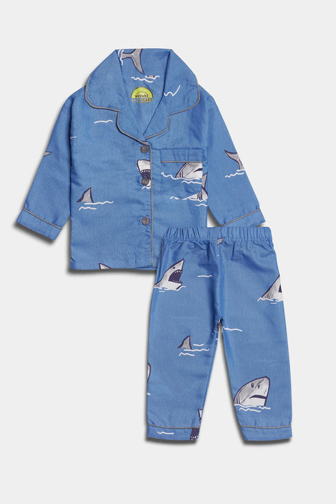 Printed Shark Nightsuit - Blue