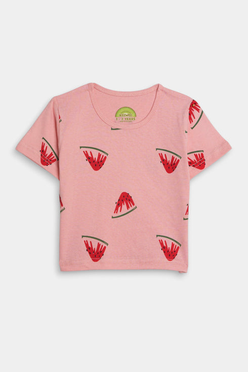 Printed Watermelon Nightsuit - Pink