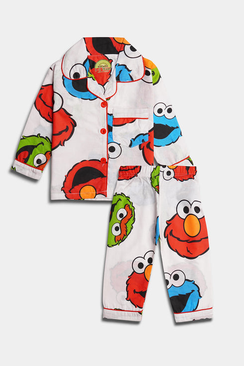 Printed Monster Nightsuit - White