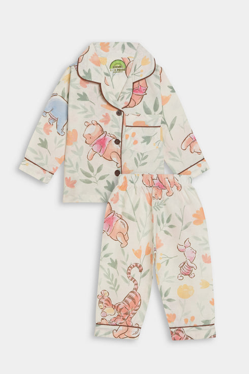 Printed Bear Nightsuit - White