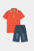 Printed Bird Polo Set - Orange