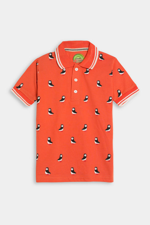 Printed Bird Polo Set - Orange